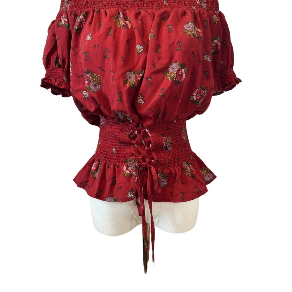 2/$30 Sweet Wanderer L Floral Red Smocked Off-Shoulder or Not